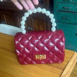 Chic Quilt looking Mini Bag with Pearl Handle